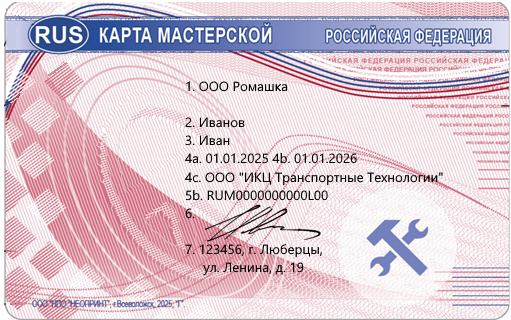 Образец карты мастерской